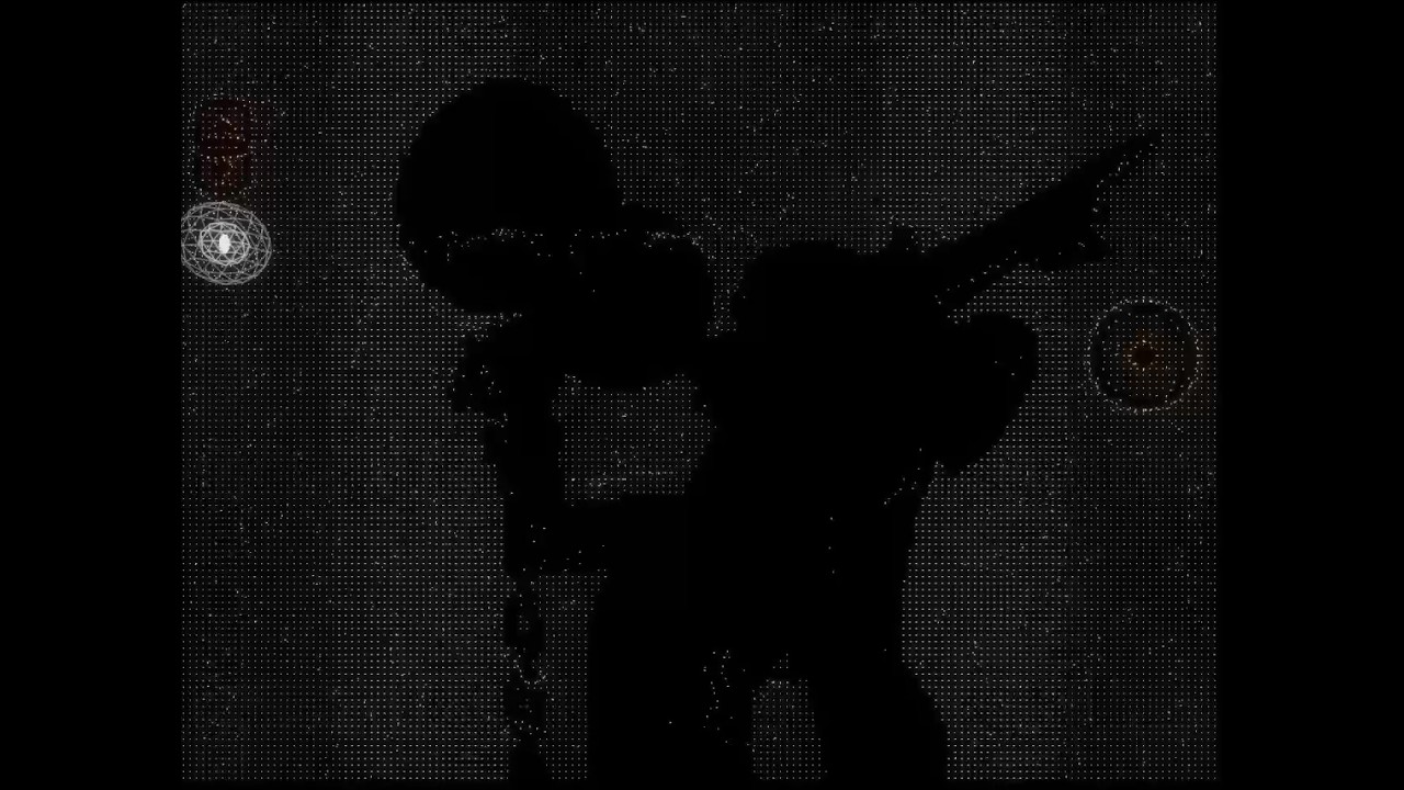 Bad Apple silhouette rendered as a point swarm inside Flux Revenant